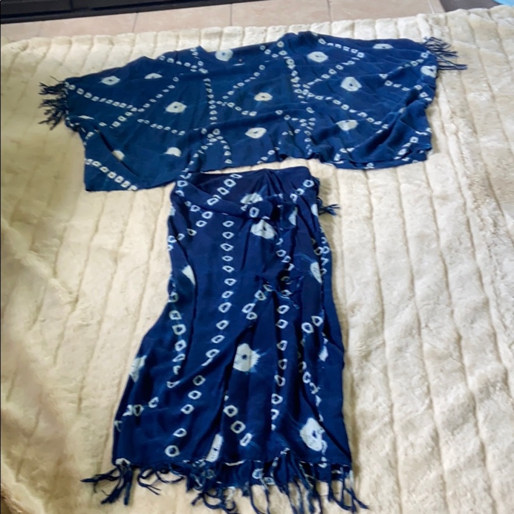 Two piece jean print skirt suit
